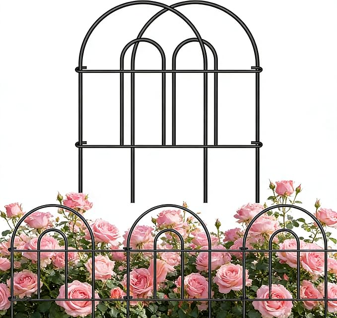 16in(H)×40ft(L) Black Decorative Garden Border Fence Total 40 Panels No Dig Metal Folding Fence Panel Garden Edging Border Fence for Animal Barrier Fencing Flower Bed Yard Patio