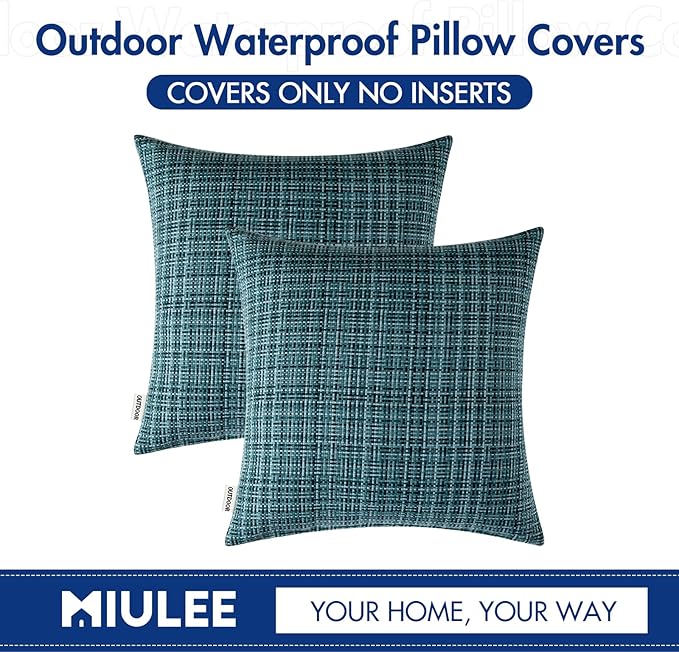 MIULEE Outdoor Waterproof Throw Pillow Covers Decorative Farmhouse Water Resistant Spring Cushion Covers for Tent Patio Garden Couch Sofa Pack of 2, 16x16 Inch Teal