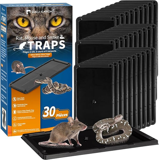 LULUCATCH Mouse Traps, 30 Pack Large Glue Traps Mouse Traps Indoor for Home, Pre-Baited Non-Toxic Bulk Glue Boards for Mice, Snakes, Rat, Lizard, Cockroach & Spiders, Pet Safe, Easy to Use