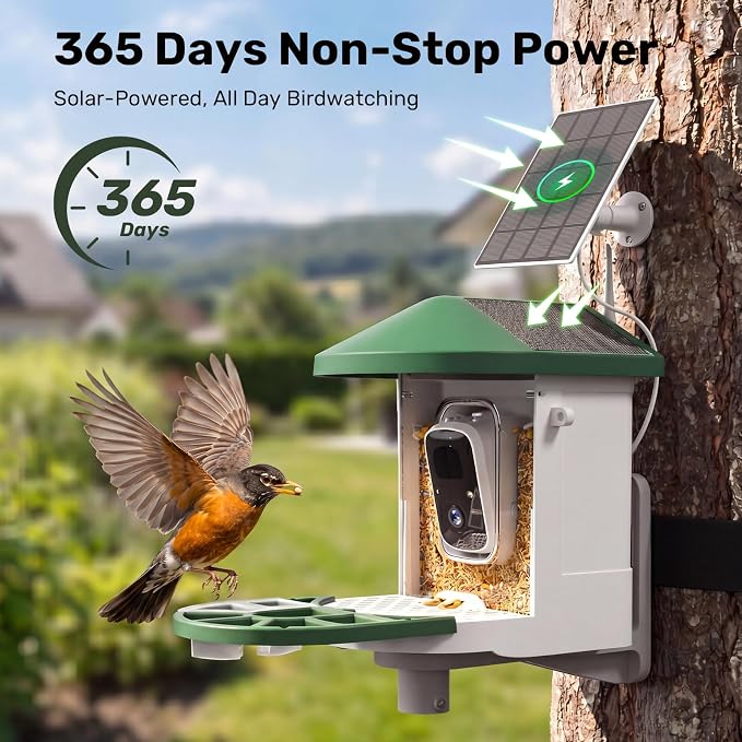 HARYMOR Smart Bird Feeder with Camera Solar Powered, 2K HD Live Video, 10,000+ Bird Species AI Identification, Wild Bird House Feeders for Outdoors, Instant Arrival Alerts, Ideal Gift for Bird Lovers
