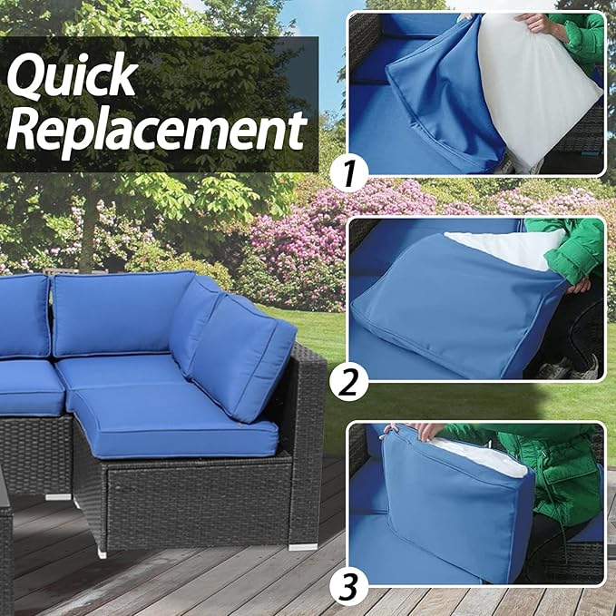 14Pcs Patio Cushion Covers Replacement Splashproof UV-Resistant Inelastic Covers with Zippers, Max Compatible 25.6x25.6x4inch Patio Cushion, for 7 Pcs Outdoor Patio Furniture Sets