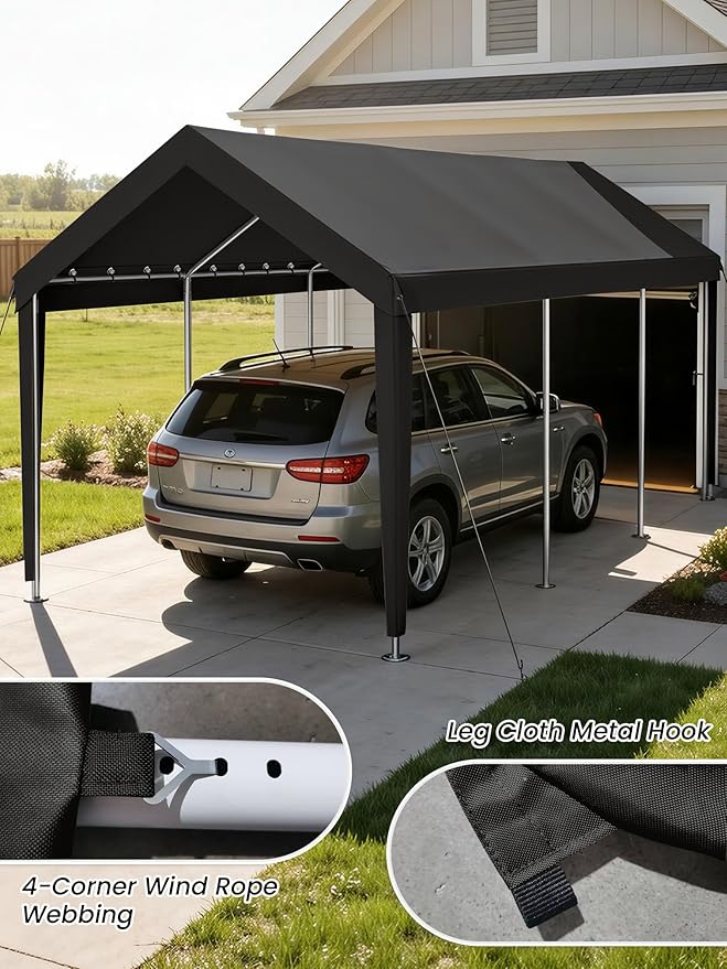 10 x 20 Ft Carport Replacement Cover, Heavy Duty Outdoor Car Tarp Canopy, Waterproof & UV Protected Tear Oxford Tarp with Ball Bungees (Frame is Not Included)