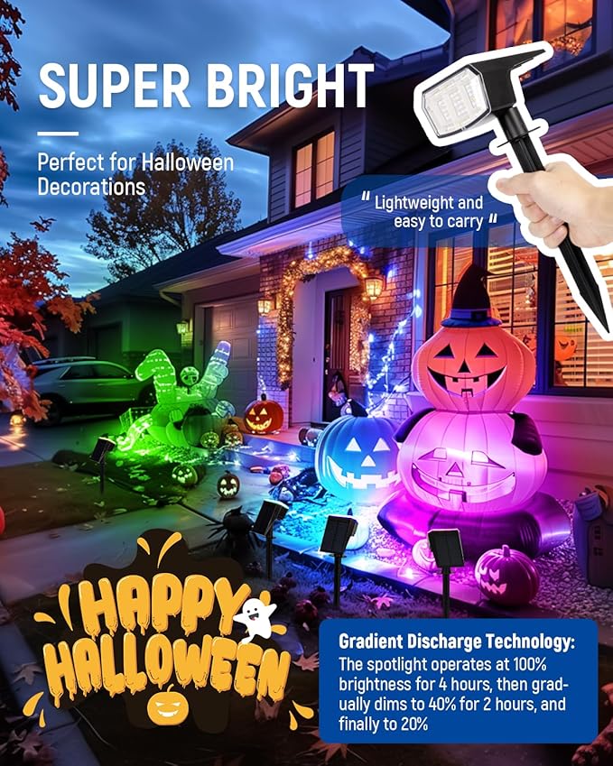 AUDERWIN Solar Spot Lights Outdoor, 9 Lighting Modes RGB, Solar Lights Outdoor Waterproof IP65, 63 LED Landscape Spotlights for Holiday Decorations