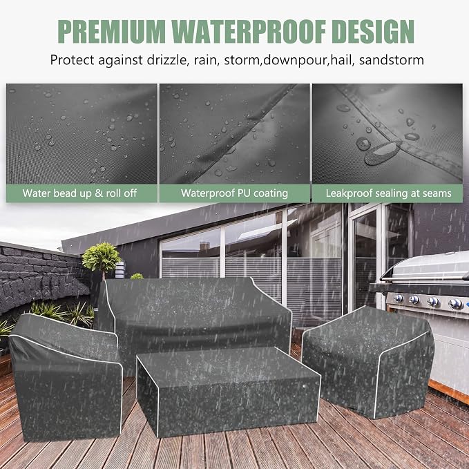 Gasadar Patio Furniture Covers, 4-Piece Outdoor Furniture Cover Waterproof for Patio Loveseat, Chair and Coffee Table, Grey