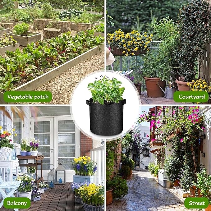 50 Pack Grow Bags Bulk Fabric Pots with Handles Aeration Grow Pots Garden Plant Bags for Gardening, Plant and Vegetables, Black (5 Gallon)