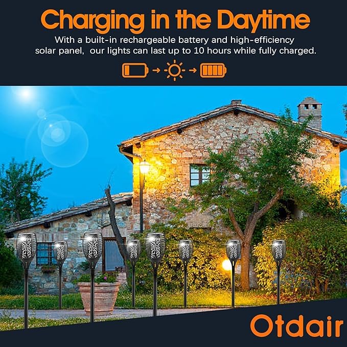 Otdair 96 LED Solar Lights Outdoor Upgraded 6 Pack, 43" Tall & Super Larger Size, Waterproof Tiki Torches for Outside, 2200mAh Solar Solar Torch Light with Flickering Flame for Path Yard Garden