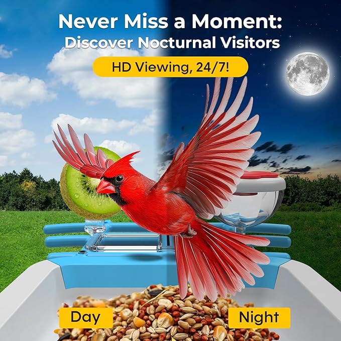 Smart Bird Feeder with Camera - 2K Live Stream, AI Species Recognition, Solar-Powered, Motion Alerts, Squirrel-Proof Weight-Sensor + Large Capacity, Weatherproof Design, Gift for Birds Lover