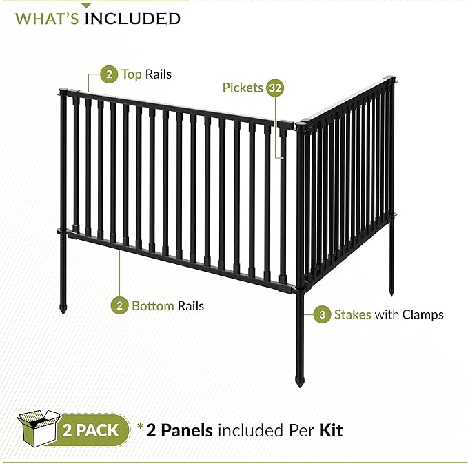 2ft H x 3ft W (2 Panels) No Dig Zippity Zurich Fence Kit, Poly-Steel Black Garden Fence for Small Dogs, 2ft High Yard and Garden Barrier Solution, Temporary Dog Panels for Outdoor Use, ZP19086