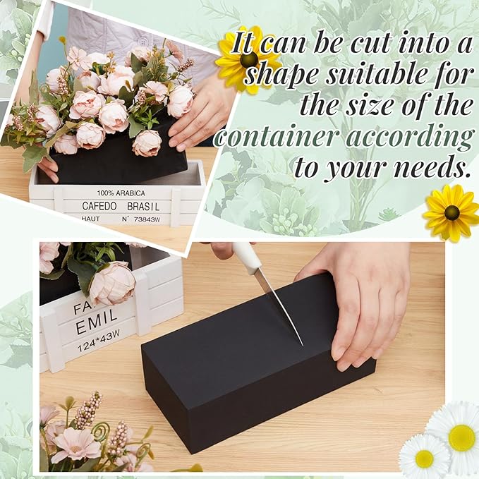Lallisa 8 Pcs Reusable Floral Foam Blocks Water Weather Resistant Dry Floral Foam for Artificial Flower Arrangements Outdoor Flower Boxes Hanging Planters Wedding Home Decor (7.8 x 3.5 x 2.4,Black)
