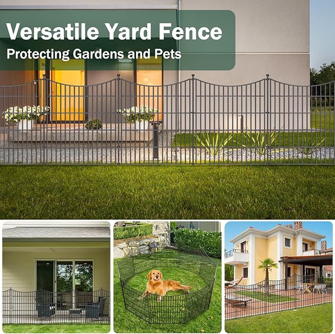 10 Panels Decorative Garden Fence with Gate, 40 in(H) X 23.6 ft(L) No Dig Dog Fence Animal Barrier Outdoor for Yard, Rustproof Metal Garden Edging and Borders, Temporary Fencing Stakes
