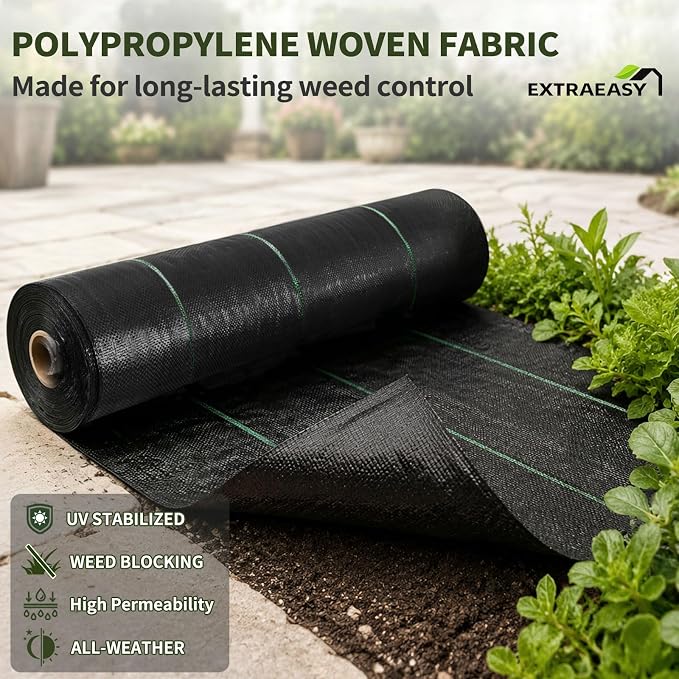 EXTRAEASY 6.5ft x 300ft Weed Barrier Fabric, Heavy Duty Landscape Fabric, 3.2oz Weed Control Fabric, Tear-Resistant Weed Blocker Ground Cover for Garden, Gravel, Driveway, Flower Bed