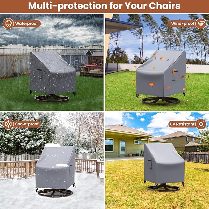 Mrrihand Outdoor Swivel Lounge Chair Cover Waterproof, 2 Pack Heavy Duty Patio Rocking Chair Covers for Outdoor Furniture, 33" W×37" D×38.5" H, Grey