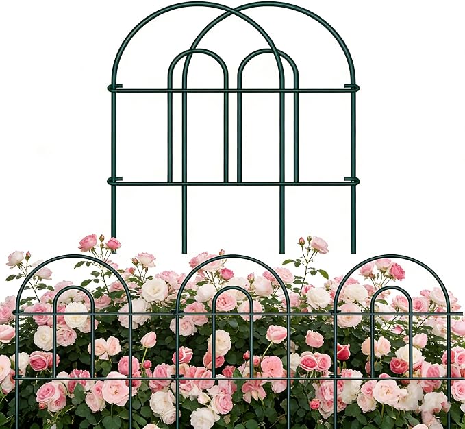 24in(H)×50ft(L) Green Decorative Garden Border Fence Total 35 Panels No Dig Metal Folding Fence Garden Edging Border Fence for Animal Barrier Fencing Flower Bed Yard Patio