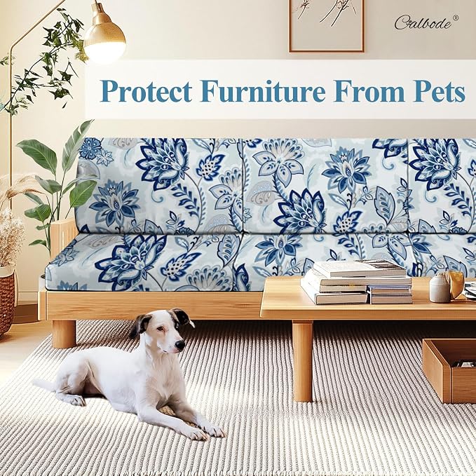 CALBODE 12pcs Floral Printed Stretchy Sofa Cushion Covers for Outdoor Furniture, Sofa Seat Replacement Cover, Flexible Chair Cushion Cover for Porch Garden Furniture Protection(Cover Only)