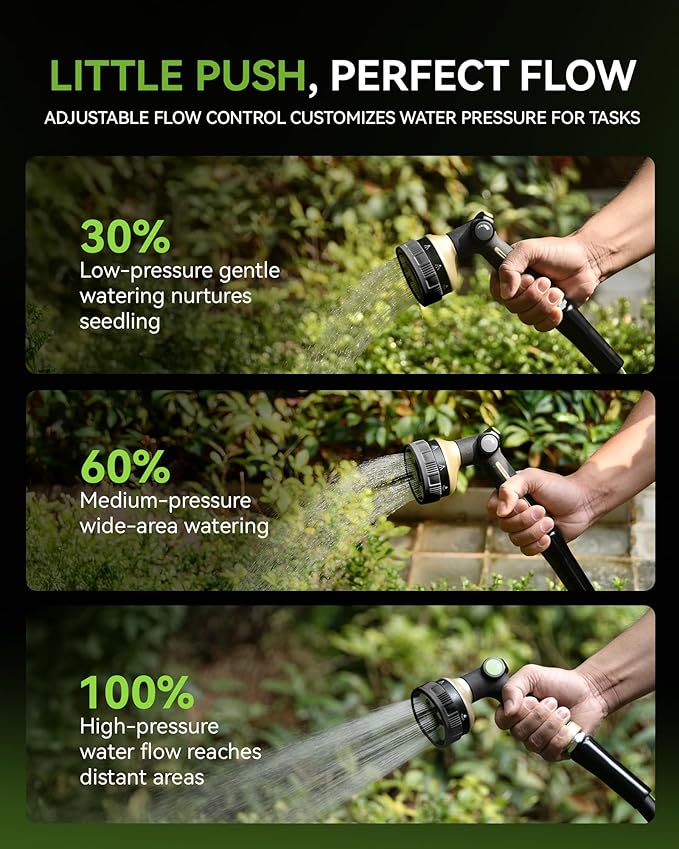 RAINPOINT Hose Sprayer Nozzle Heavy Duty - 8 Spray Patterns Garden Hose Nozzle with Adjustable Flow Control for Watering Plants, Washing Cars,Washing Pets, Thumb Control (Black)