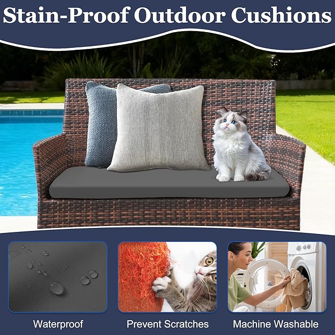 Waterproof 3-Piece Patio Sofa Cushion Cover Set - Replacement Covers for Outdoor Wicker Furniture, Bench & Seat Cushions