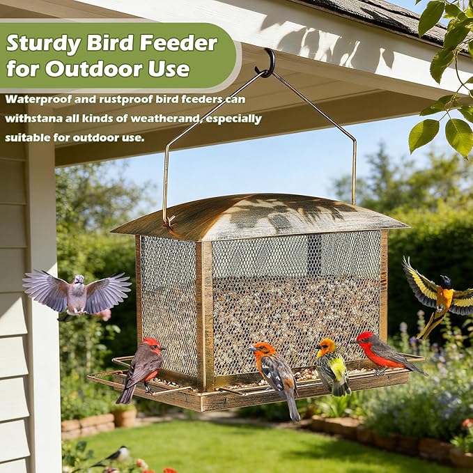 Bird Feeder, Heavy Duty Metal Bird Feeders for Outdoor Hanging, Wild Birdfeeder with Lid Buckle for Garden Yard Outside Backyard, 6LB Large Capacity