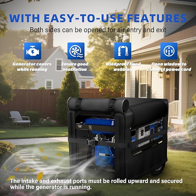 Generator Covers, 900D Heavy Duty Waterproof Fabric. 32L×24W×24H Inch Outdoor Generator Covers, with Windproof Strap Buckles. Fits most 5000-10000 watt Generators, Black.