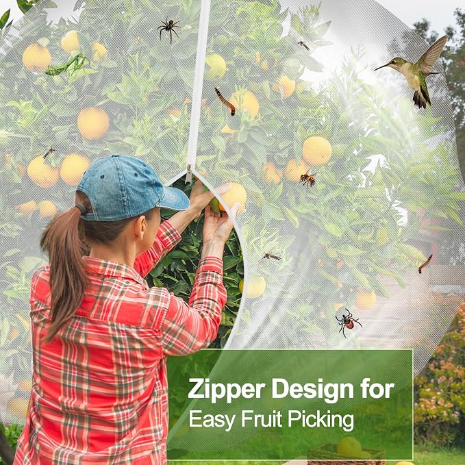 2 Pack 15x15FT Extra Large Fruit Tree Netting with Double Zipper & Double Drawstring, Heavy Duty Bird Netting for Fruit Trees, Reusable Tree Net to Protect Large Trees from Birds, Squirrels, Deer