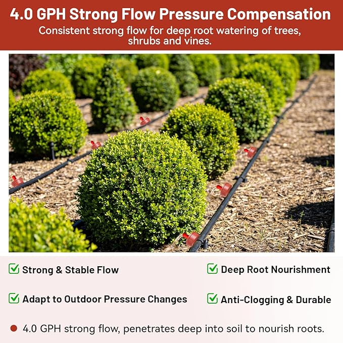 50 PCS 4 GPH Pressure Compensating Drip Irrigation Spot Dripper, Max Flow Drip Irrigation Emitters Heads for Dry Soil Thirsty Plants, Irrigation Drippers Parts for Arid Area Outdoor Irrigation