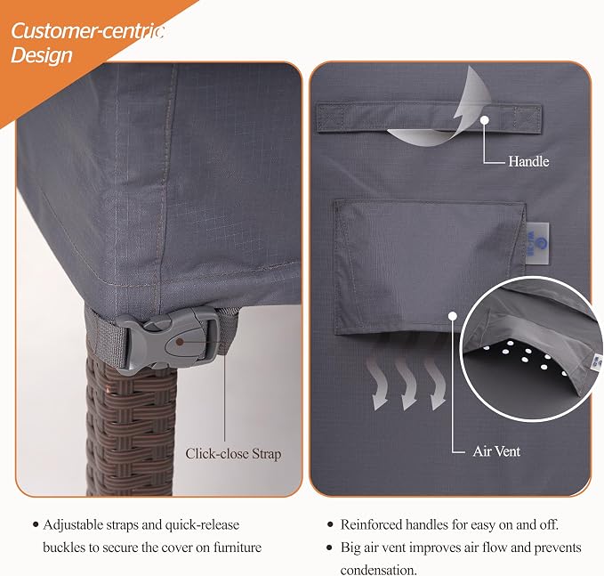 WJ-X3 Patio Chair Cover, Outdoor Lounge Cover, Heavy Duty, Waterproof Lawn Patio Chair Covers, 33W x 35D x 36H, Grey, 2-Pack