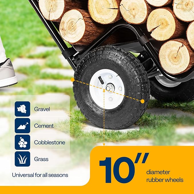 VIVOHOME Firewood Log Cart Carrier with Rubber Wheels and 600D Oxford Cloth, 250 LB Capacity Heavy Duty Steel Dolly Hauler, Rolling Wood Rack Storage Mover for Easy Transport Indoor Outdoor Use
