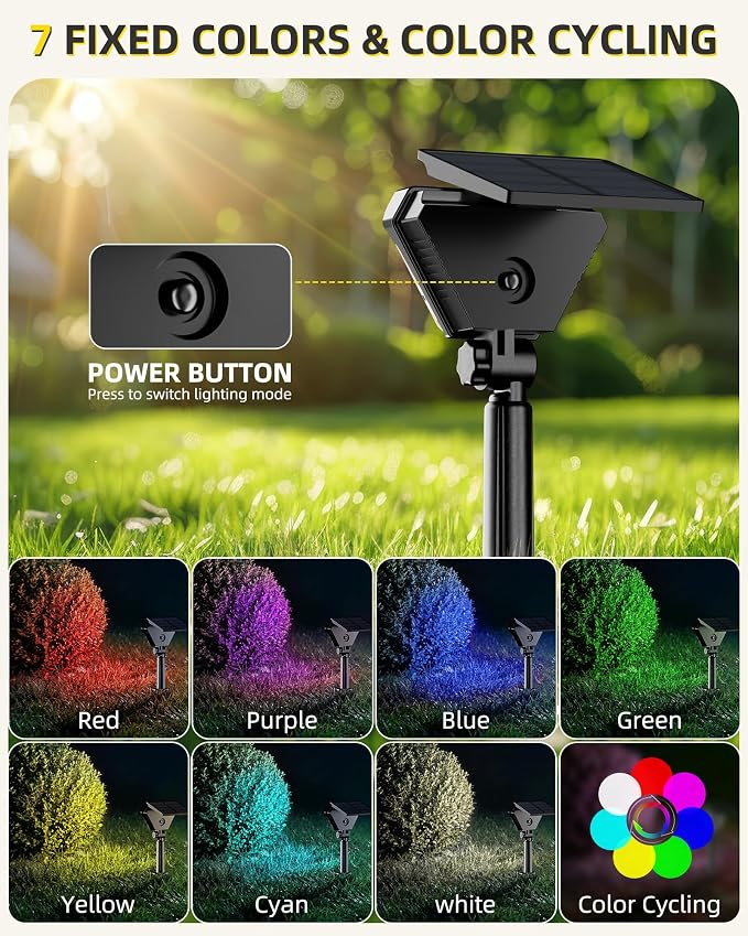 T-SUN Solar Lights Outdoor Waterproof IP65, 6Pack LED Solar Spot Lights Color Changing IP65 Waterproof Smart Auto On/Off for Outside Landscape Garden Yard Lawn Pathway Patio Driveway