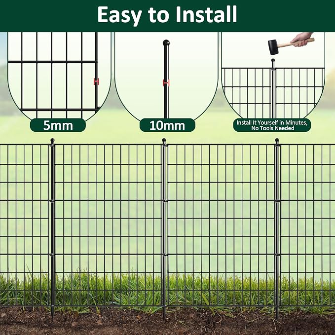 Garden Fence 10 Pack No Dig Metal Panels 32"(H) x 23.6 ft(L) Total, Rustproof Arched Decorative Dog Fence Outdoor for Yard, Animal Barrier for Flower Bed Border, Patio & Backyard Edging