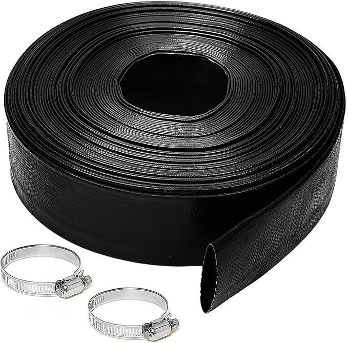 2 inches x 100 FT Heavy-Duty PVC Swimming Pool Backwash Hose, Reinforced Discharge Hose with Clamp for Swimming Pools, Black
