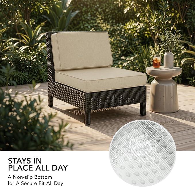 Outdoor Furniture Cushions 25.6x25.6 Inch, Deep Seat Patio Couch Cushions Replacement for Sectional Conversation Set Sofa Loveseat, Fade and Water-Resistant, Removable Cover, Set of 2, Natural