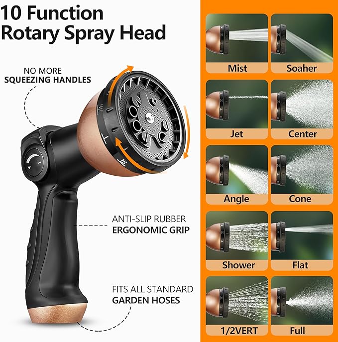 100FT Garden Hose w/10 Function Spray Nozzle, 2026 Ultra Lightweight Water Hoses, 3/4" Brass Connectors- Durable, Lightweight & Flexible Water Pipe for Outdoor & Gardening(Black Rose gold)