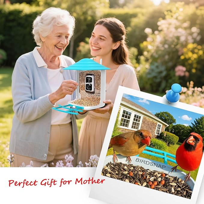 birdsnap® TUC Bird Feeder with Camera 2K HD Live with 32GB Card Auto Detect & Notify AI Identify Camera Birds Feeders Solar Powered Wireless Outdoors Backyard Gift for Mom Dad Birds Lover, 2.4G WiFi