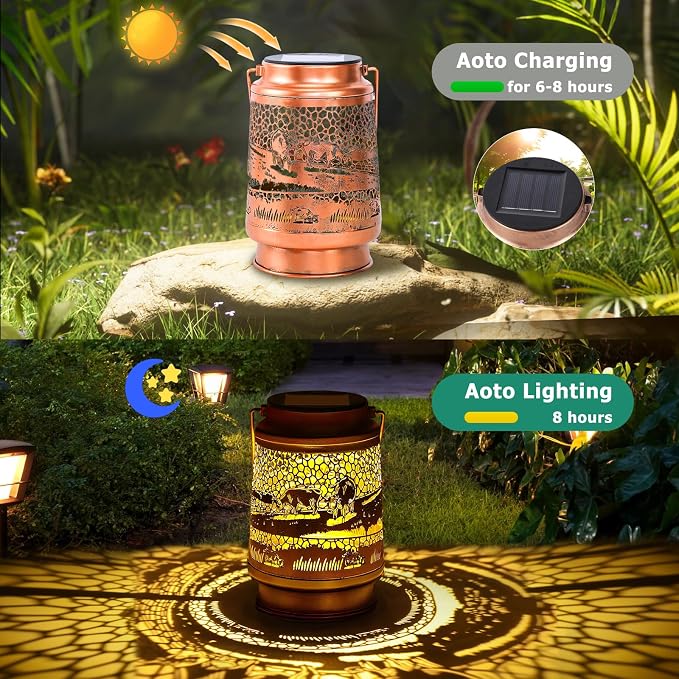 Cow Birthday Gifts for Women Mom Grandma, Solar Lanterns Outdoor Waterproof Garden Decor Hanging Lantern Lights, Metal LED Decorative Gardening Light for Patio Yard Lawn Porch