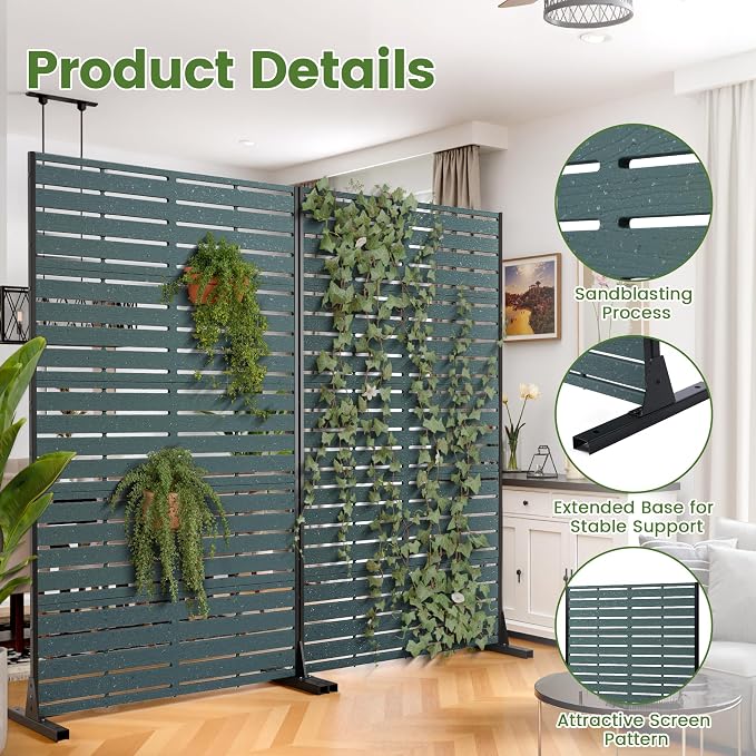 Outdoor Privacy Screen 60" H HDPE Decorative Freestanding Privacy Panel, Sandblasting Louvered Privacy Screens with Stand, Weather-Resistant Panel for Patio, Balcony, Backyard(5 Panels)