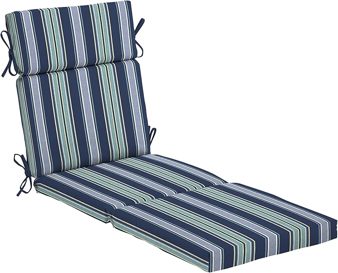 Arden Outdoor Chaise Lounge Cushion, 22 x 77, Rain-Proof, Fade Resistant Sapphire Aurora Blue Stripe