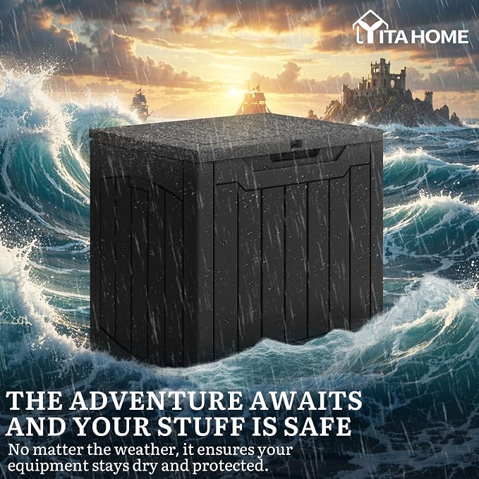 YITAHOME 31 Gallon OutdoorDeck Box, Lockable Resin Storage Box and Waterproof Package Delivery Box for Patio, Garden, Poolside, Cushions, Supplies & Sports Gear, Black