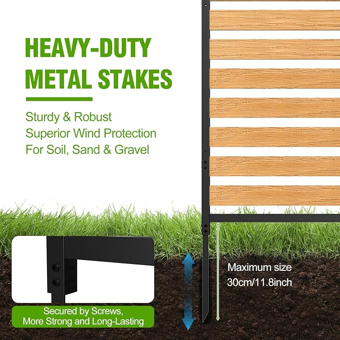 Metal Air Conditioner Fence 2 Panels - 40.27" W x 54.6" H Outdoor Privacy Screen, No Dig Wooden Privacy Screen for AC Unit, Trash Can, Pool Equipment, Yard Garden