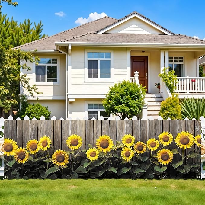 10x3 ft Extra Large Spring Sunflower Banner Outdoor 115''x35'' Sunflower Banner for Fence Outside Garden Large Yard Banners