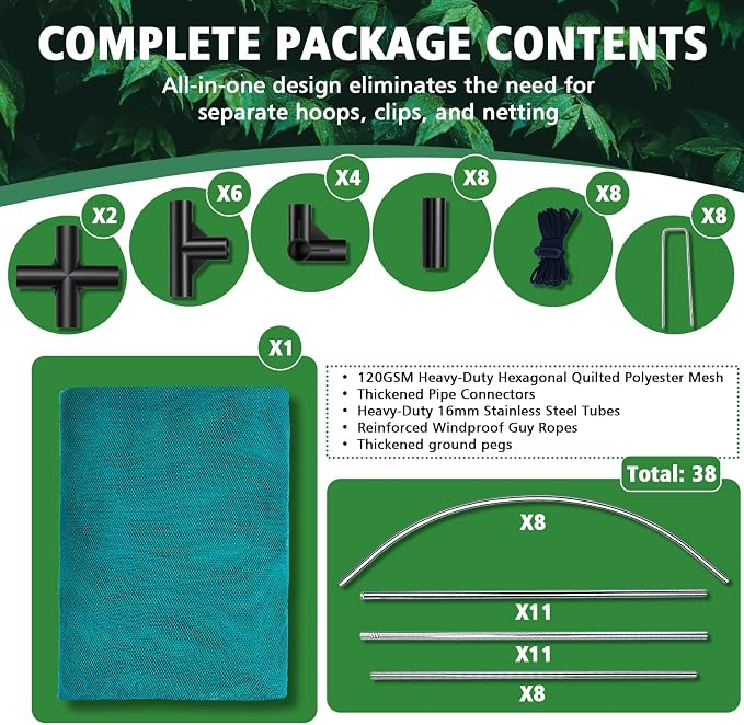 12.3'x4'x4' Crop Cage Portable Tunnel Plant Netting Cover Tomato Netting, 6 Roll-Up Zipper Door Garden Cage, Bug Netting Cover for Vegetables & Fruits, Durable Raised Garden Bed Covers