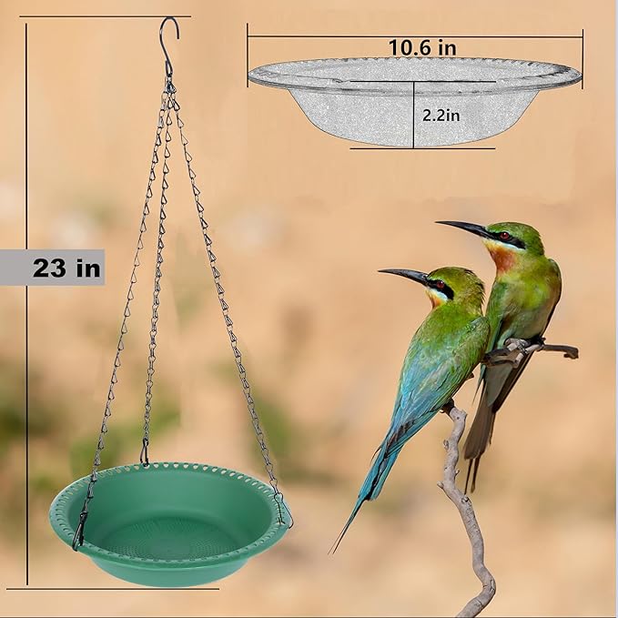 Hanging Bird Feeder Tray with Drainage Holes for Outside, Rugged Recycled Plastic Wild Bird Feeding Station (10 inch, Green)