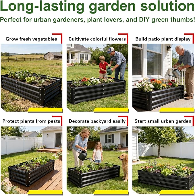 Raised Garden Bed 2 Pack 8x4x1FT, Premium Galvanized Raised Garden Bed, Large Raised Garden Beds Outdoor for Deep-Rooted Vegetables, Flowers, Green and Herbs, Black