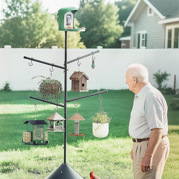 Bird Feeder Pole with Squirrel Baffle, 92'' Inch 360° Rotating Heavy-Duty Bird House Pole for Outdoors,Adjustable Height,Universal Mount Kit for Bird Feeder Cameras&Houses (92'' Black)