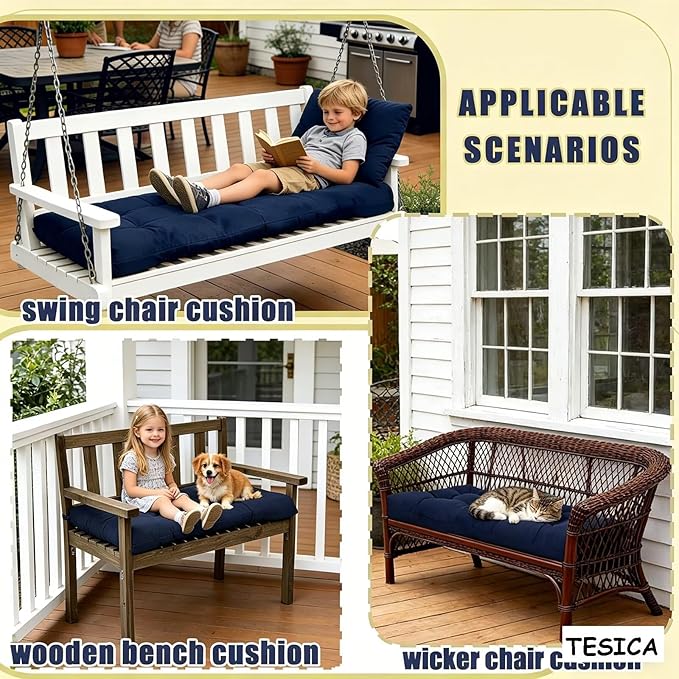 40x20in Waterproof Bench Cushions for Outdoor Furniture Tufted Swing Loveseat Seat Cushions Porch Swing Pad Dark Grey