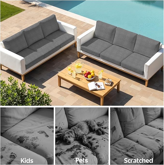 pickyNproud 12Pcs Patio Cushion Covers Stretch Outdoor Couch Cushions Slipcovers Replacement Washable Furniture Protector with Elastic Bottom Sofa Chair Seat Cover, Charcoal Gray