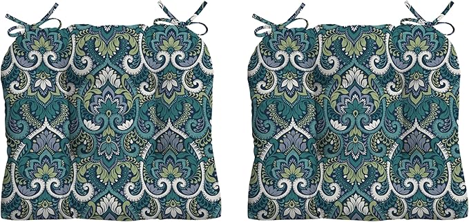 Arden Indoor/Outdoor Rocking Chair Or Wicker Chair Cushion, 2-Pack, 20 x 18, Water Repellent, Rain Proof, Fade Resistant Cushion for Rocking Or Rounded Back Chair Sapphire Aurora Blue Damask