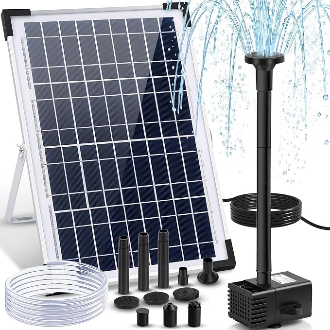 Yeomi 12W Solar Fountain Pump, Solar Powered Water Pump 132 GPH with 6 Spray Nozzles & 10ft Cord, Solar Bird Bath Fountain for Outdoor Garden Pond Pool Patio Water Features