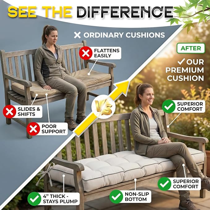 Outdoor Bench Cushion, Tufted Patio Seat Pad for Garden Bench, Porch Swing, Indoor/Outoor Furniture (Blue, 60X18X5)