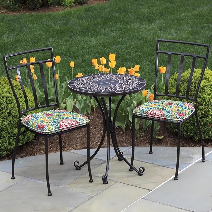 DYTXIII Set of 2 Outdoor Chair Cushions with Ties,Water Repellent Patio Chair Pads 17"x 16" for Outdoor Furniture,Round Corner Seat Cushions for Garden Yard Kitchen Damask Red