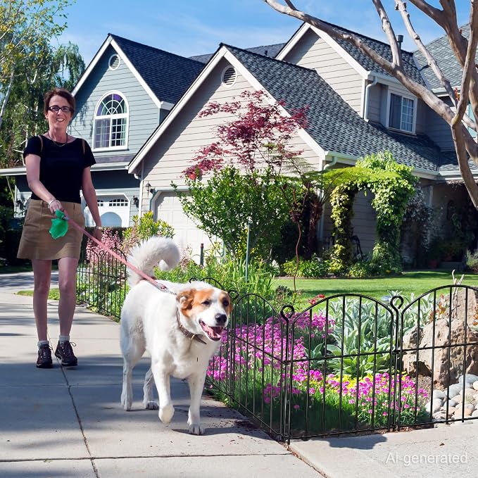 Decorative Garden Fence 17in (H) x25ft (L), Arched Rustproof Metal No Dig Fence for Dogs & Rabbit, Ornamental Animal Barrier for Flower Beds, Border Panels Fencing for Yard & Patio Outdoor Decor