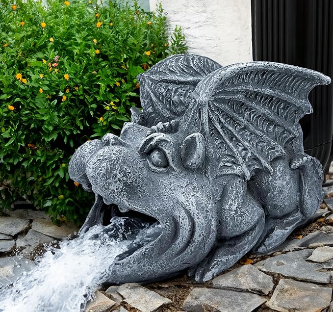 Teaeeno Gargoyle Gutter Downspout Extension, Gothic Statue Gutter Downspouts Extension, Funny Animal Garden Splash Block Outdoor Sculpture, 3"×4" Rain Gutter Downspout Splash Block